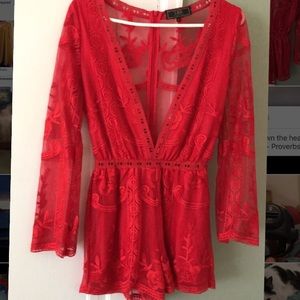 L & B red lace romper